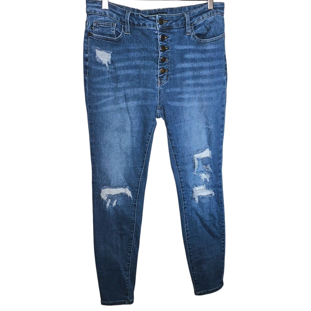 Judy Blue Button Fly Medium Wash Skinny Jeans with Thermal Patch Insert 30X29 - Picture 2 of 8